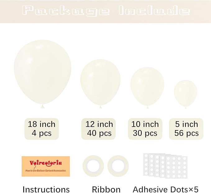 130pcs Ivory White Balloons Different Sizes 18" 12" 10" 5" Party Latex Balloons for Birthday Baby Shower Graduation Wedding Gender Reveal Anniversary Party Decorations-Ruum Studio Home