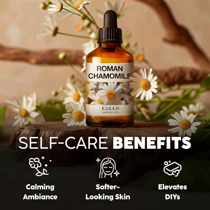 KUKKA Roman Chamomile Essential Oil for Tranquil Retreats and Peaceful Relaxation - Roman Chamomile Essential Oil 4 Oz - Soothing, Comforting and Calming - 100% Authentically Sourced Premium Oils-Ruum Studio Home