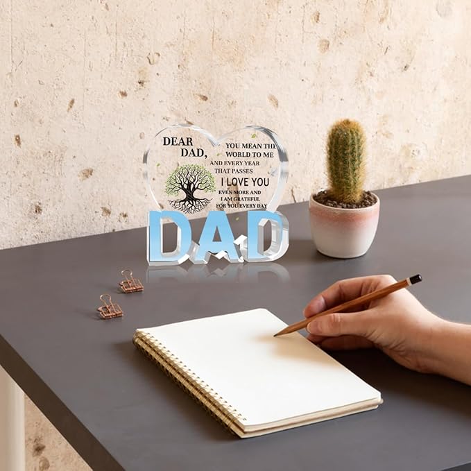 Best Dad Ever Gift from Daughter Son - Acrylic Heart-Shaped Plaque Father’s Day Birthday Gift - Unique Keepsake Desk Decor with Personalized Message-Ruum Studio Home