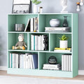 IOTXY Open Shelf Low Bookcase - Wooden 3-Tier Floor Standing Display Cabinet Organizer with Base, 7 Cubes Short Horizontal Bookshelf in Tiffany-Green-Ruum Studio Home