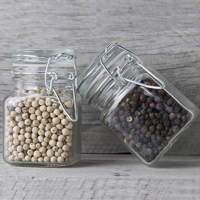Spice Jars, 24 Pack 4oz Small Glass Jars with Airtight Hinged Lid, With 24 Spice Labels & Silicone Funnels, Airtight Glass Jars for Spices, Condiments Herb Seasoning Art Craft Storage-Ruum Studio Home