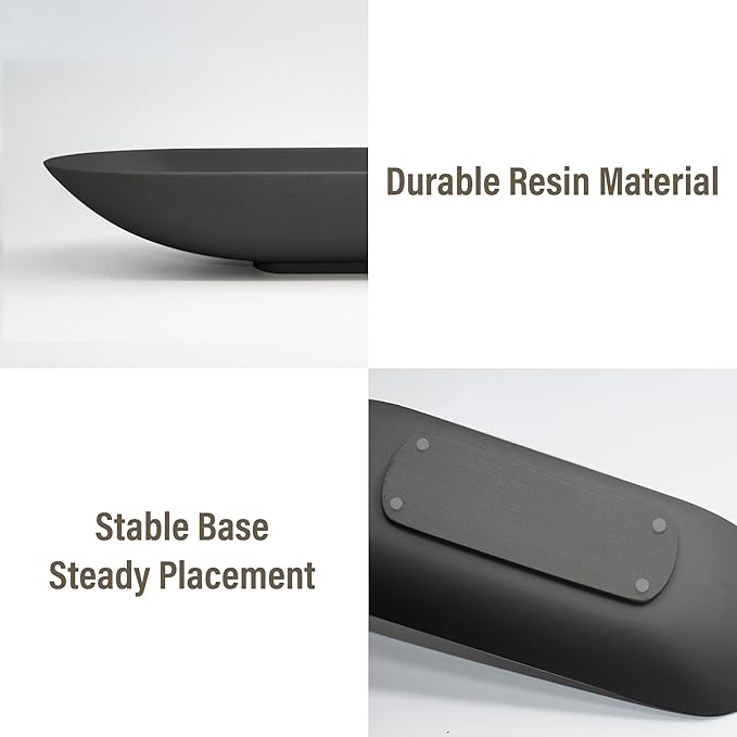 Large Decorative Bowl for Home Decor - Long Dough Bowl with Anti Slip Base for Table Centerpieces - Black Minimalist Design Dough Decor Bowl for Coffee Table, Dining Table Centerpiece-Ruum Studio Home