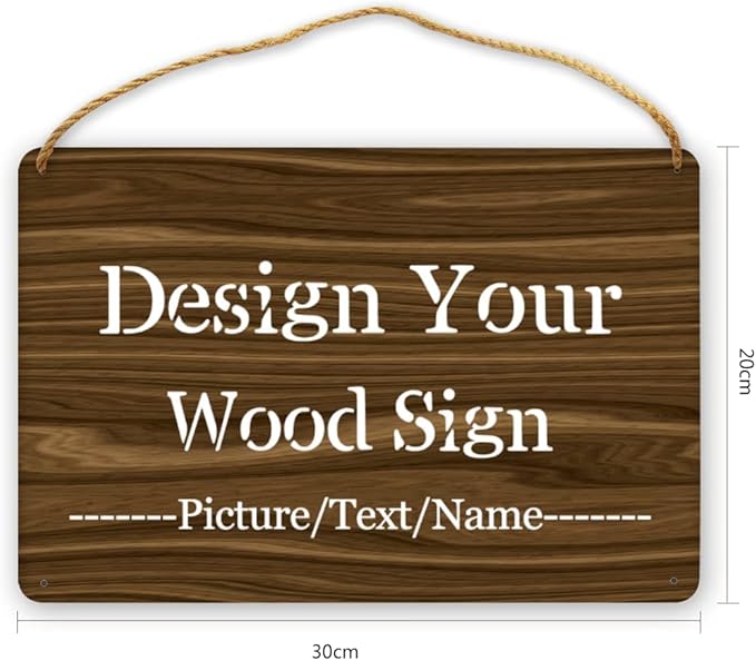 Personalized Wood Board Hanging Door Sign, Custom Welcome Sign Add Your Design, Customized Wall Plaque for Porch, Wall, House, Garden, Yard, Home, Farmhouse, Decor Hanging 11.8x7.8 inch-Ruum Studio Home