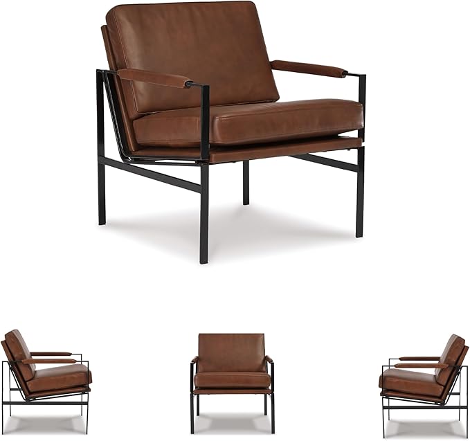 Signature Design by Ashley Puckman Mid-Century Modern Leather Accent Chair, Brown-Ruum Studio Home