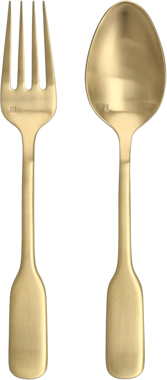 Fortessa Ashton 18/10 Stainless Steel, 2 Piece Serving Set, Brushed Gold-Ruum Studio Home