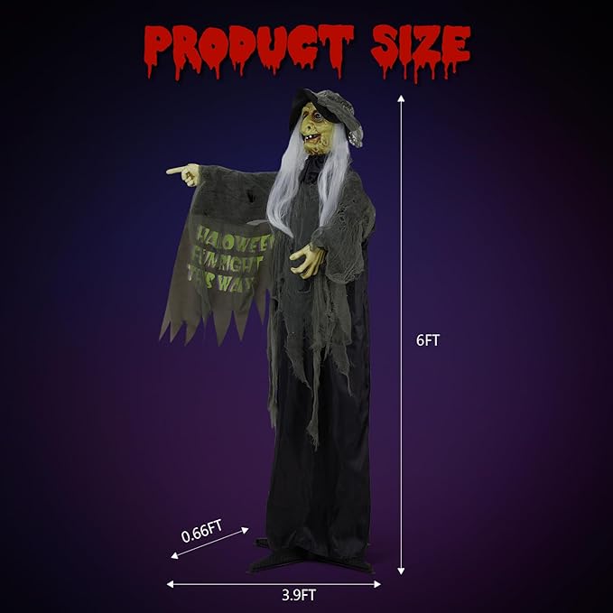AW Animated Halloween Decorations,Scary Witch,6 FT Life Size Standing Clown,Motion/Sound Activated LED Eyes Creepy Sound,Haunted House Props,Party Outdoor Indoor Lawn Yard Patio 2025-Ruum Studio Home
