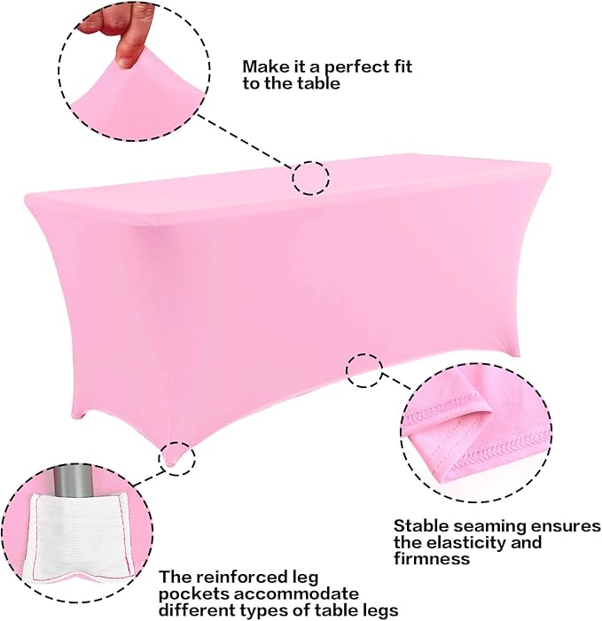 IVAPUPU 2 Pack 4FT Table Cloth for Rectangular Fitted Events Stretch Pink Table Covers Washable Cover Spandex Tablecloth Protector for Party, Wedding, Cocktail, Banquet, Festival-Ruum Studio Home