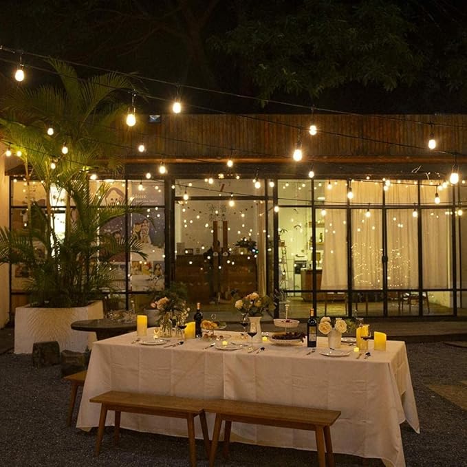 120 FT Outdoor String Lights LED Waterproof with 40 Shatterproof Plastic Warm Edison Bulbs String Bistro Lights for Patio Gazebo Pergola Market-Ruum Studio Home