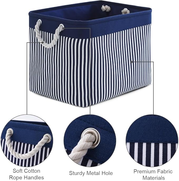 TcaFmac Organization and Storage Basket for Shelves - Large 2 Pack 16x12x12 inch Fabric Storage Cubes, Collapsible Storage Bins for Gift Closet Cloth Toy Books Kids (Navy Patchwork)-Ruum Studio Home