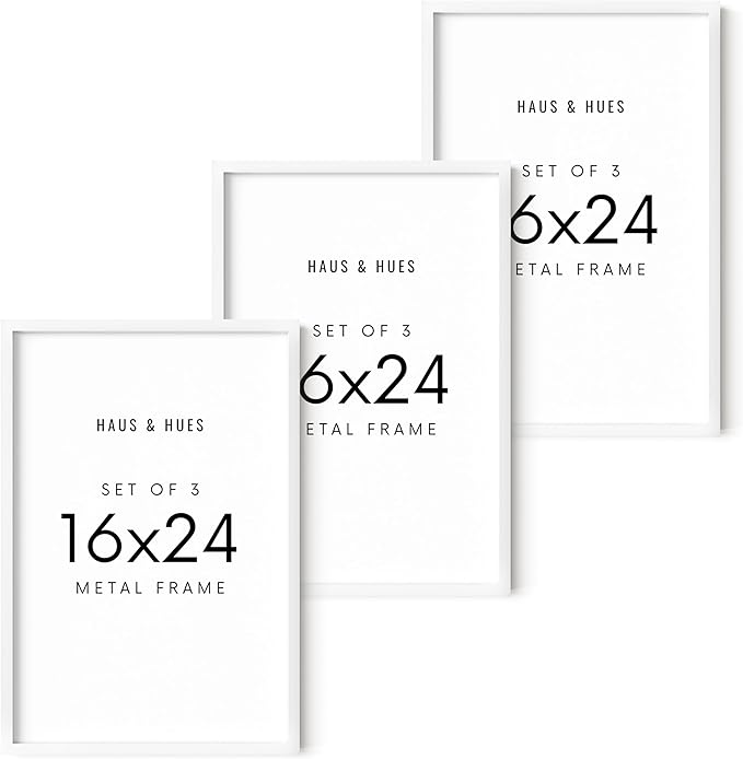 HAUS AND HUES 16x24 White Metal Picture Frames - Features Premium Aluminum, Vertical & Horizontal Hang, Shatterproof Plexiglass - Perfect for Home, Room, Office (16x24 in, White, Set of 3)-Ruum Studio Home