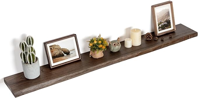 Floating Shelves for Wall Decor, Rustic Solid Elm Wood Live Edge Floating Shelves Wall Mounted, Wall Shelves with Invisible Bracket for Living Room Bathroom Bedroom Kitchen, 55 Inch, Walnut-Ruum Studio Home