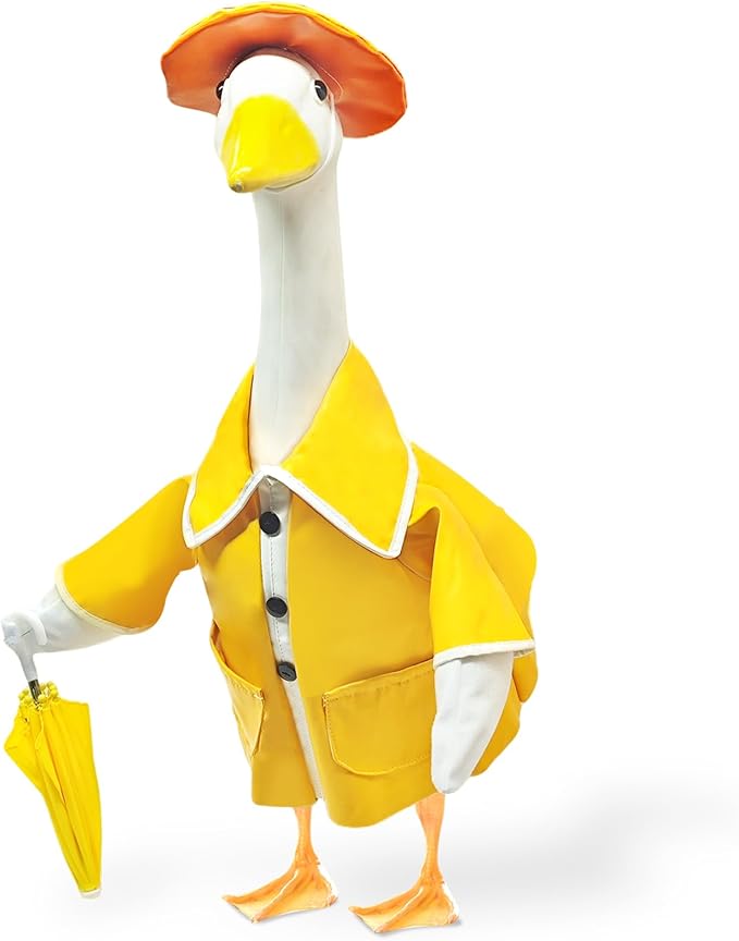23 Inch Porch Goose Raincoat Outfit with Umbrella– Cement Goose Clothes for Porch Goose Statue, Waterproof Outdoor Goose Outfit for Lawn & Garden Decor-Ruum Studio Home