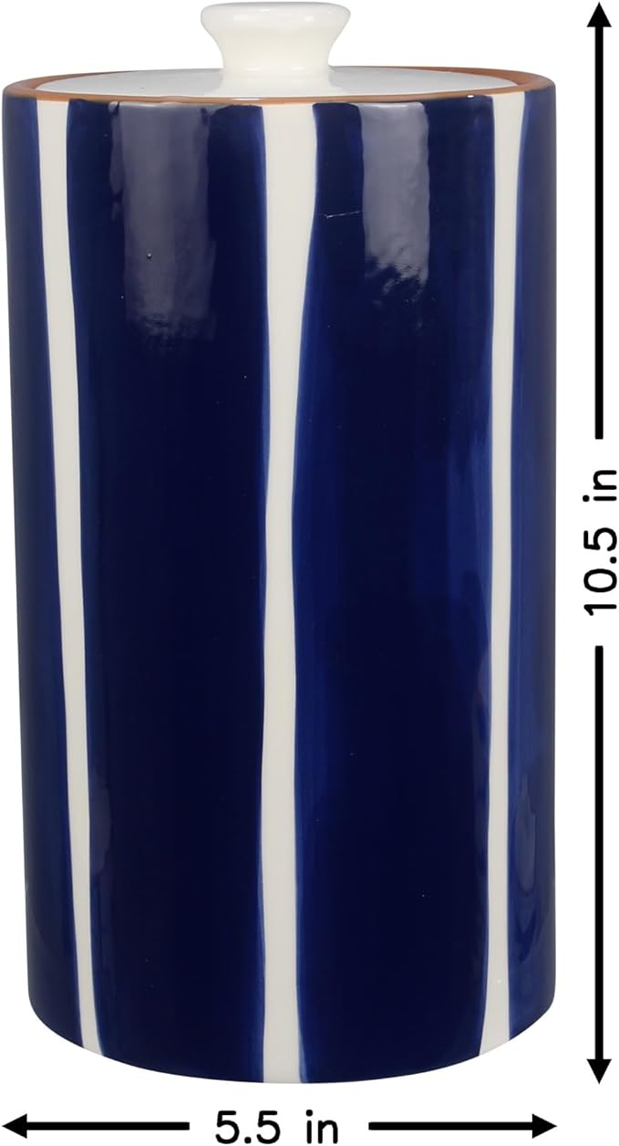 Young's Inc. 4 Pcs Set Cylindrical Ceramic Canisters- Storage Container for Kitchen and Bathroom - Beautiful Home Decor Accent to Store Food, Coffee, Tea, and More - White, Blue-Ruum Studio Home