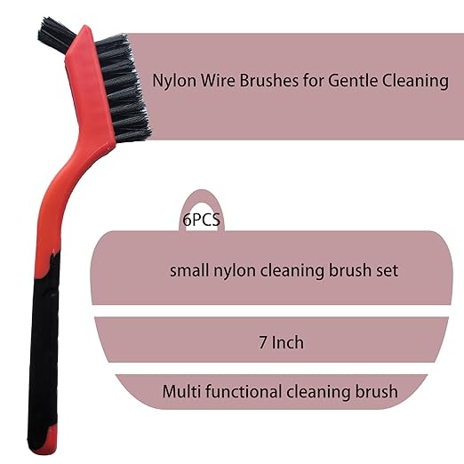 6-Pack Nylon Cleaning Brushes - Non-Scratch Nylon Bristles for Delicate Surfaces & Daily Cleaning | Ergonomic Grip with Mini Head & Hanging Hole-Ruum Studio Home