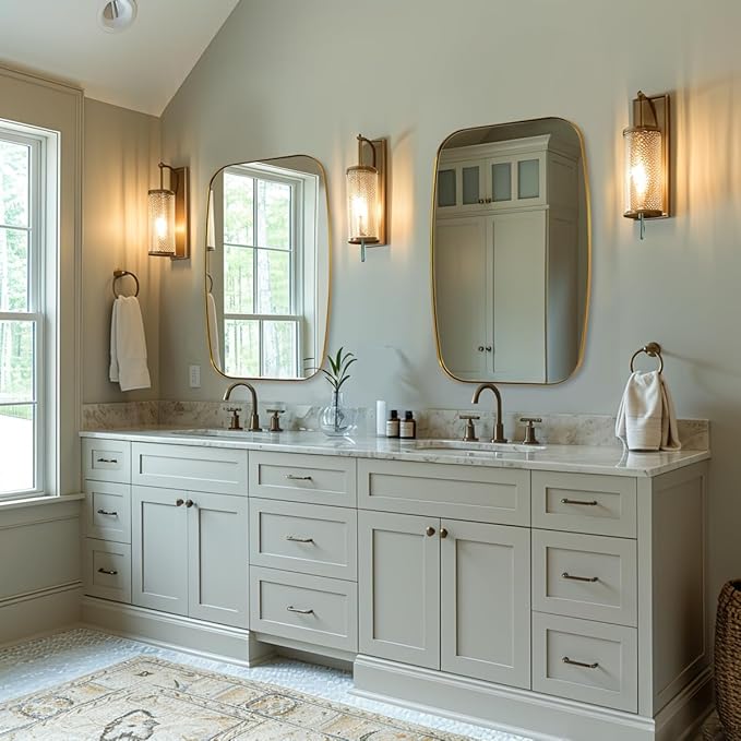 ANDY STAR Gold Oblong Mirror, 32x40 Inch Gold Oval Mirror for Bathroom with Stainless Steel Metal Frame, Wall Mouned for Bathroom, Living Room, Entryway-Ruum Studio Home