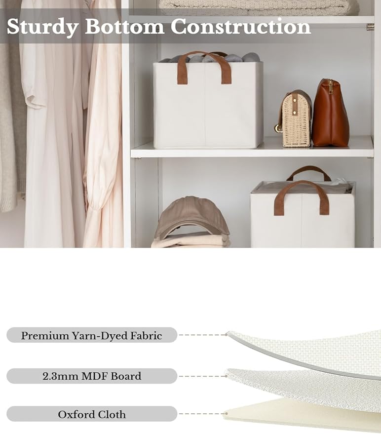 StorageWorks Storage Bins, Fabric Storage Bins for Shelves, Storage Baskets with Metal Frame, Closet Baskets and Bins with Handles, Beige, 2-Pack-Ruum Studio Home