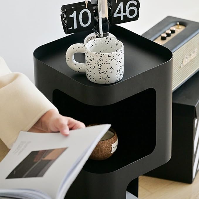 Modern Side Table,Small end Table for Small Spaces,Metal nightstand with Storage Shelf,Space-Saving Bedside Table Accent Table Drink Tables for Living Room,Bedroom.No Assembly Required-Ruum Studio Home