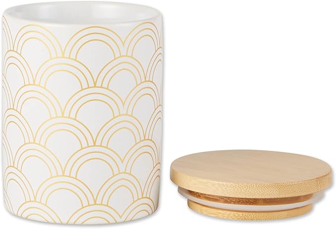DII Kitchen Ceramics Collection, Canister Set, Mixed Print, White/Gold, 3 Piece-Ruum Studio Home