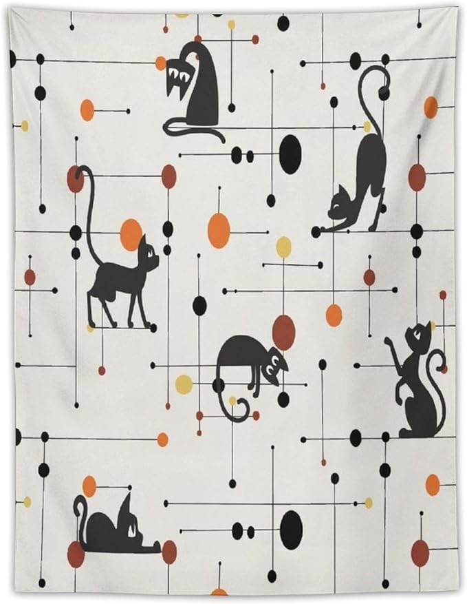ICMOLYYENLO Abstract Cat Tapestry, Medieval Abstract Atomic Star Cat Vintage Home Wall Hanging Art Tapestry for Bedroom Living Room Dormitory 50x60 Inch-Ruum Studio Home
