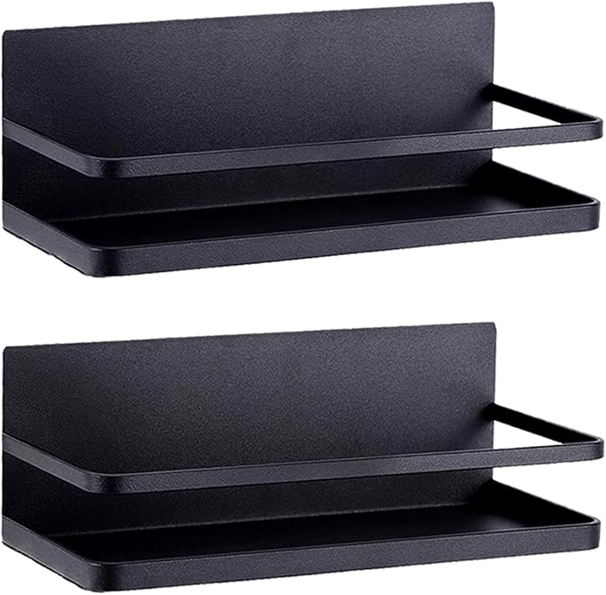 Magnetic Spice Rack Refrigerator Side Magnetic Spice Rack Kitchen Magnetic Shelf Magnetic Fridge Shelf Perfect Space Saver for Kitchen/Apartment 2 Pack (Black)-Ruum Studio Home