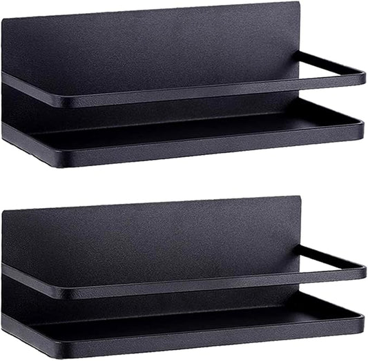 Magnetic Spice Rack Refrigerator Side Magnetic Spice Rack Kitchen Magnetic Shelf Magnetic Fridge Shelf Perfect Space Saver for Kitchen/Apartment 2 Pack (Black)-Ruum Studio Home
