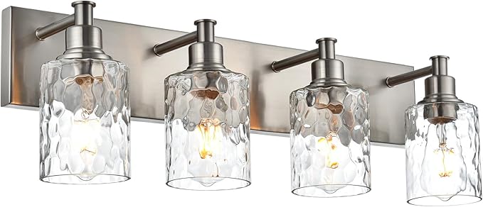 BONLICHT 4-Light Bathroom Vanity Light Fixture Brushed Nickel Industrial Wall Sconce Lighting with Hammered Glass Shade for Living Room Bedroom Hallway Porch Workshop Dressing Table-Ruum Studio Home