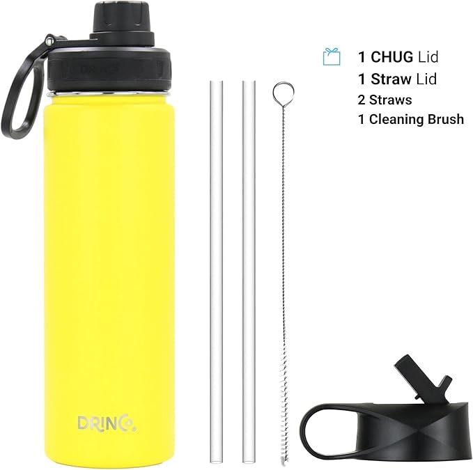 DRINCO Stainless Steel Water Bottle Spout Lid Vacuum Insulated Double Wall Water Bottle Wide Mouth (40oz 32oz 22oz 18oz 14oz) Leak Proof Keeps Cold or Hot (22 oz, 22oz Illuminating Yellow)-Ruum Studio Home