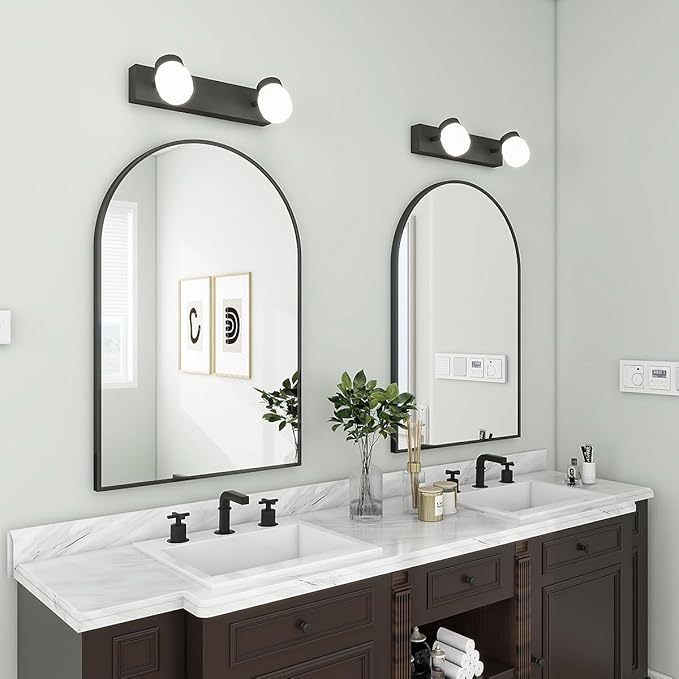 BEAUTYPEAK 32"x34" Arch Bathroom Mirror, Wall Mounted Vanity Metal Frame Mirror for Bedroom, Entryway, Living Room, Black-Ruum Studio Home