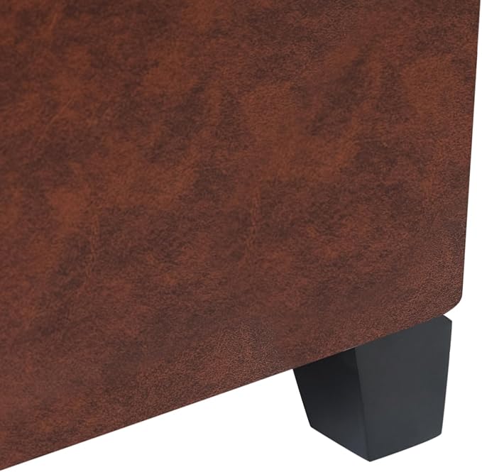 Adeco Faux Leather Storage Ottoman Bench with Wood Legs, 17.7" Square Red and Brown PU Cube Foot Stool, Upholstered Button Tufted Vanity Chair with Hinged Lid for Living Room, Bedroom, Dorm-Ruum Studio Home