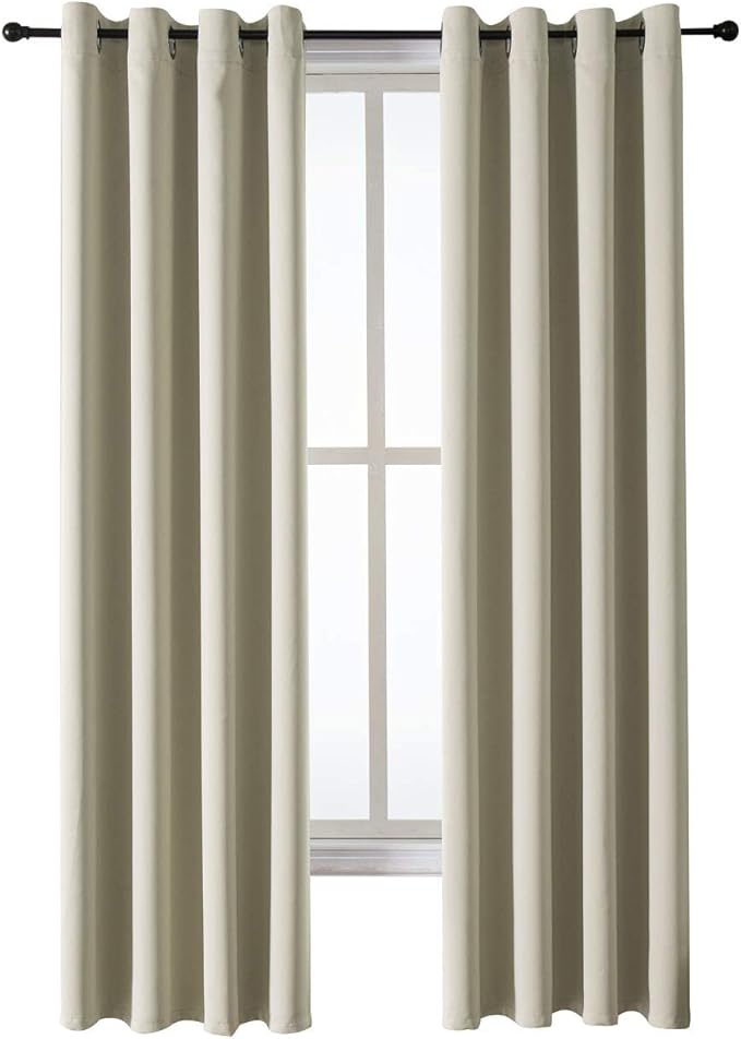 ChrisDowa Grommet Room Darkening Curtains for Bedroom and Living Room - 2 Panels Set Thermal Insulated Blackout Curtains (Beige, 52W x 84L)-Ruum Studio Home