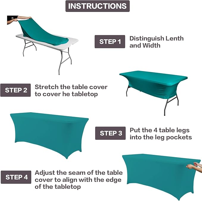 IVAPUPU 2 Pack 6FT Table Cloth for Rectangular Fitted Events Stretch Lake Blue Table Covers Washable Cover Spandex Tablecloth Protector for Party, Wedding, Cocktail, Banquet, Festival-Ruum Studio Home