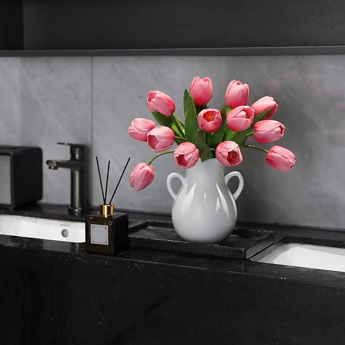 Pink Artificial Tulips, 2 Bundles 14Pcs, Fake Tulips Artificial Flowers, 2 x 2.4 Inch Large Flower Head Big Tulip, Easter Valentine's Day Mother's Day Home Decoration Flowers-Ruum Studio Home