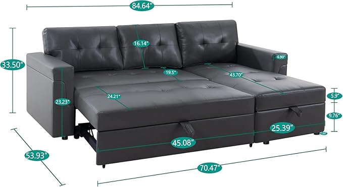 Naomi Home L-Shaped Reversible Sectional Sofa with Pull-Out Sleeper Bed and Storage Chaise, Espresso Velvet-Ruum Studio Home