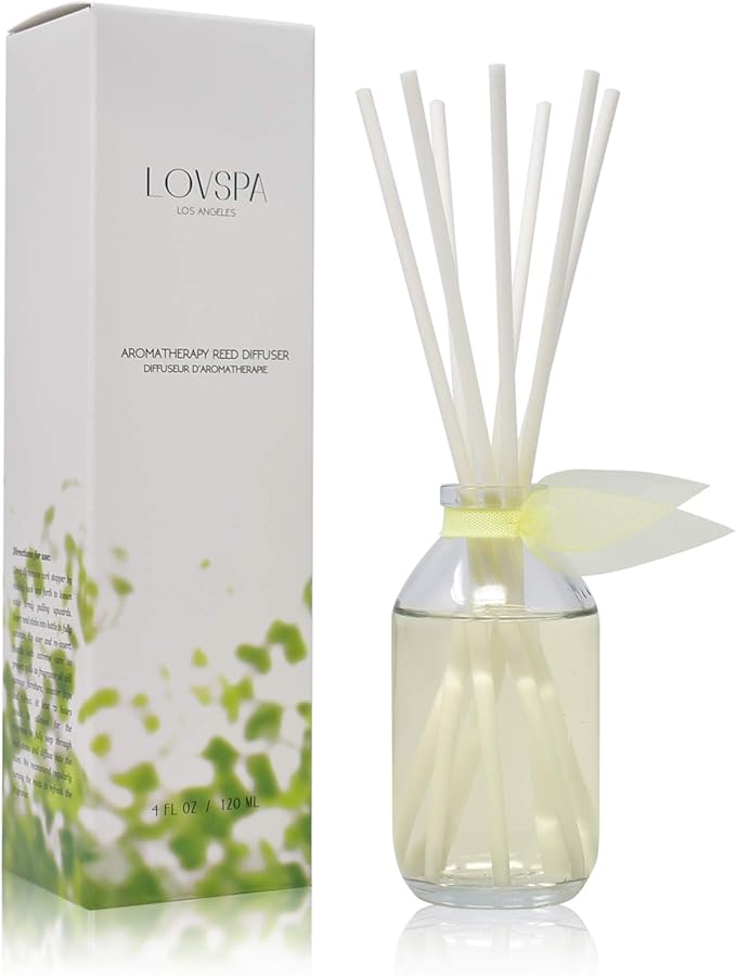LOVSPA Reed Diffuser Set, Sparkling Grapefruit Scented Oil Diffuser with Sticks, Home Fragrance Accessories for Bathroom Shelf Decor, Aroma Diffusers for Home or Office Desk, USA Made-Ruum Studio Home