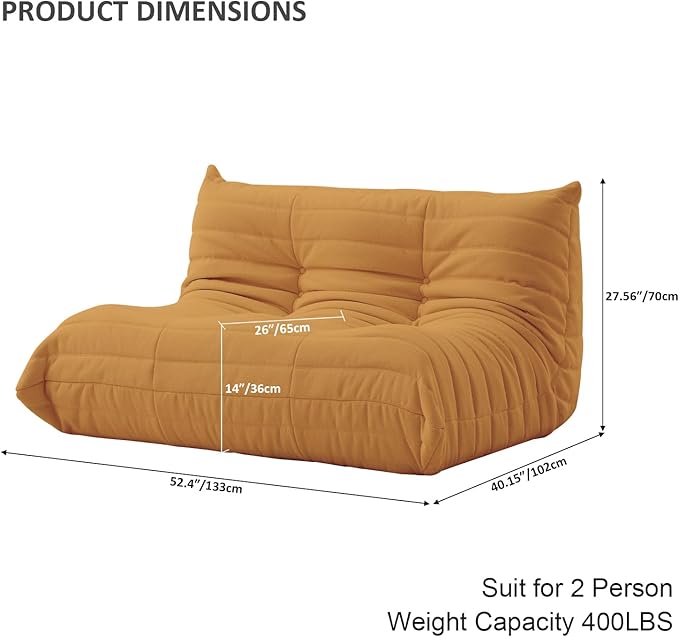 Luxury Sofa Couch Chair, Lazy Floor Seating, Fireside Bean Bag Chair, Ergonomic Tatami Sofa Lounger for Living Room, Bedroom, Office, Loveseat, Brown-Ruum Studio Home