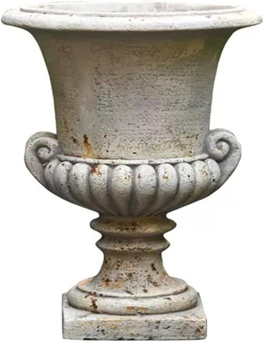 Vintage European Garden Urn Planter, Decorative Cement and Fiber Flower Pot, Make Antiqued Finished, H=19.7in, Wrap Foam Safely Delivered from Local Warehouse (Antiqued, Medium)-Ruum Studio Home