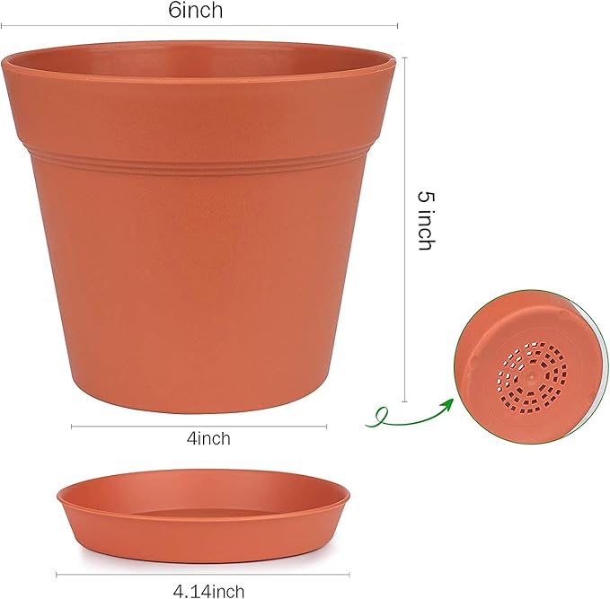 homenote Pots for Plants, 15 Pack 6 Inch Plastic Planters with Multiple Drainage Holes and Tray - Plant Pots for All Home Garden Flowers Succulents (Terra Cotta)-Ruum Studio Home