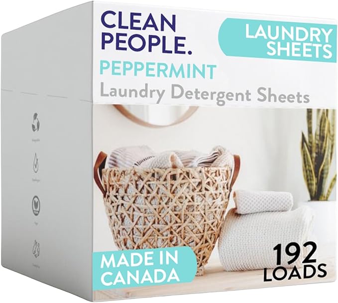 The Clean People Laundry Detergent Sheets - Laundry Soap - Ultra Concentrated, Recyclable Packaging, Stain Fighting - Peppermint, 192 Pack-Ruum Studio Home