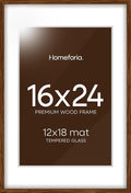 Homeforia Walnut Picture Frame 16x24, High End Dark Oak 16x24 Brown Wooden Frames with Mat 12x18, 16 x 24 Wood Poster Frame Matted to 12 by 18, 24x16 Hanging Frames, Tempered Glass, Wall Kit, Set of 1-Ruum Studio Home