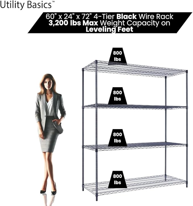 60"x24"x72" Premium Metal Steel 4-Tier Wire Shelving NSF 3200 LBS MAX Capacity Heavy Duty Storage Rack for Hospitals, Schools, Commercial Spaces, and Garages w/Premium Wheels-Ruum Studio Home