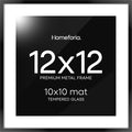 Homeforia Black 12x12 Picture Frames, High End Metal 12 x 12 Square Poster Frame with Mat 10 x 10 Photo, 12x12 Black Frame Matted to 10x10 Print, 12by12 Thin Frames, Tempered Glass, Wall Kit, Set of 1-Ruum Studio Home
