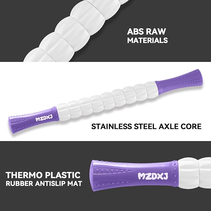 Muscle Roller Stick for Athletes - Deep Tissue Fascia Blaster & Roller Massager for Myofascial Pain Relief - Handheld Physical Therapy & Recovery Tool(Purple White-18 inch)-Ruum Studio Home