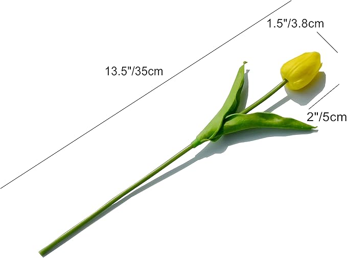Mandy's Artificial Tulips 20 Stems Yellow PU Faux Flowers for Wedding Home Decor 13.5 Inch-Ruum Studio Home