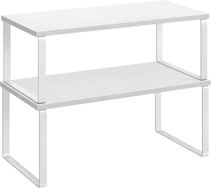 SONGMICS Cabinet Organizer Shelf, Set of 2 Kitchen Counter Shelves, Kitchen Storage, Spice Rack, Stackable, Expandable, Metal and Engineered Wood, Cloud White and Snow White UKCS025W01-Ruum Studio Home