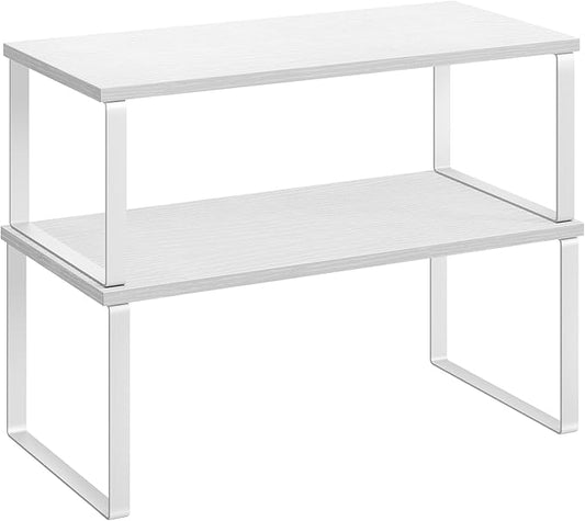 SONGMICS Cabinet Organizer Shelf, Set of 2 Kitchen Counter Shelves, Kitchen Storage, Spice Rack, Stackable, Expandable, Metal and Engineered Wood, Cloud White and Snow White UKCS025W01-Ruum Studio Home