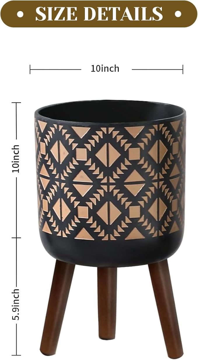 Flower Pot with Legs Tall Flower Pot with Drainage Holes for Indoor and Outdoor Decorative Planting (Black Gold, 10 Inches)-Ruum Studio Home