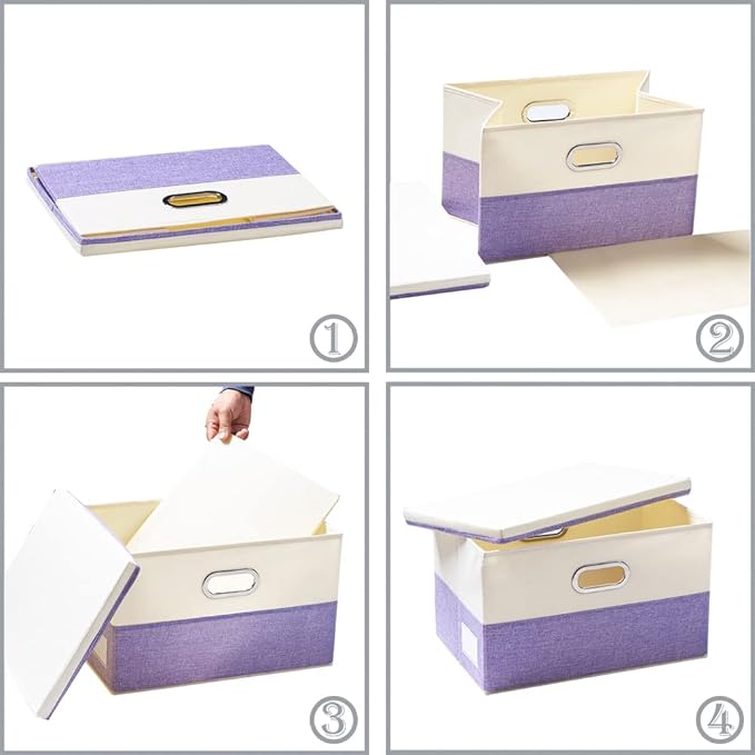 PRANDOM Collapsible Storage Bin with Lid [3-Pack] Fabric Foldable Storage Box Organizer Container Basket Cube with Cover for Home Bedroom Closet Office Nursery Purple&Cream(14.9x9.8x9.8)-Ruum Studio Home