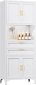 75” Tall Kitchen Pantry Storage Cabinet, Metal Bathroom Storage Cabinet with 2 Drawers and Adjustable Shelves, Kitchen Pantry Cupboard, Freestanding Cupboard for Bathroom, Living Room (White)-Ruum Studio Home