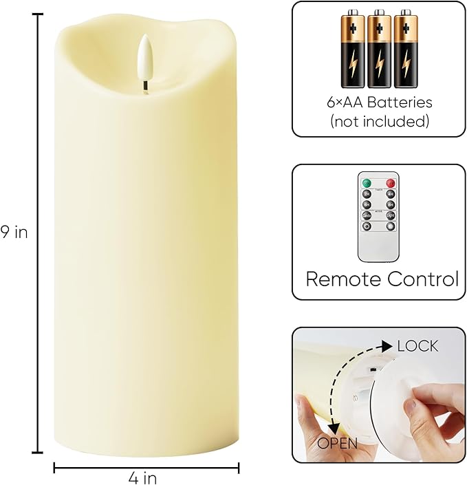 Homemory 4"x9" Outdoor Waterproof Flameless Candles with Timers and Remote Control, Battery Operated Candles, LED Plastic Candles, Dark Ivory, Set of 2-Ruum Studio Home