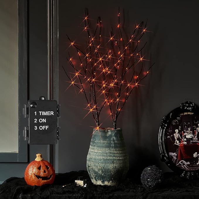 LITBLOOM Halloween Tree Branch Lights 32IN 100 Orange LED with Timer, Lighted Black Twig Branches with Fairy Lights for Halloween Decoration Indoor Outdoor-Ruum Studio Home